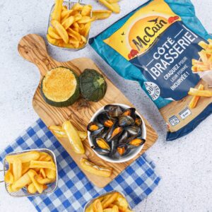 Moules frites fumées et courgettes farcies
