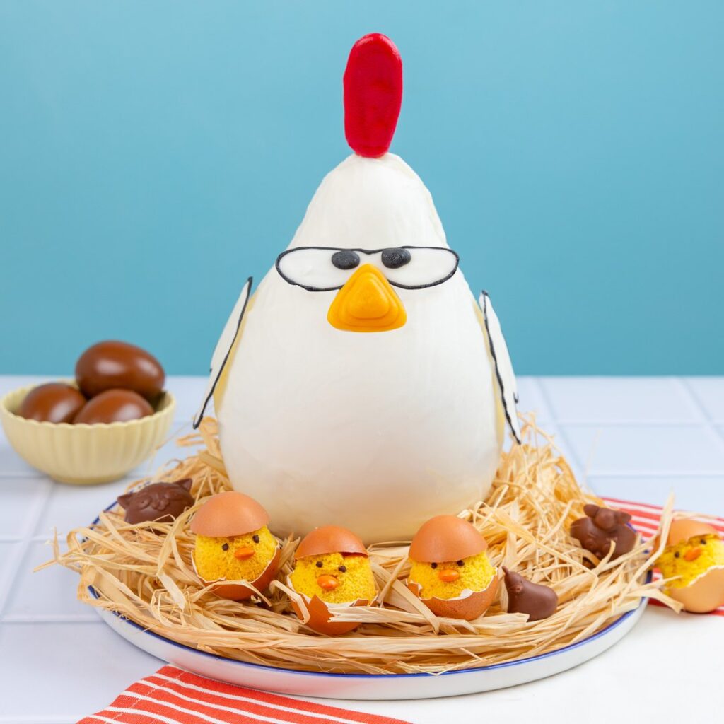 Galinha com pintinhos de chocolate
