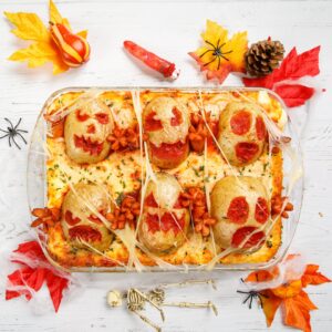 Gratin purée saucisse d&rsquo;Halloween