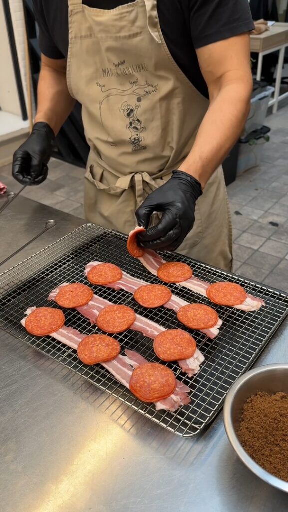 Candied Pepperoni Bacon Skewers🥓🍕
