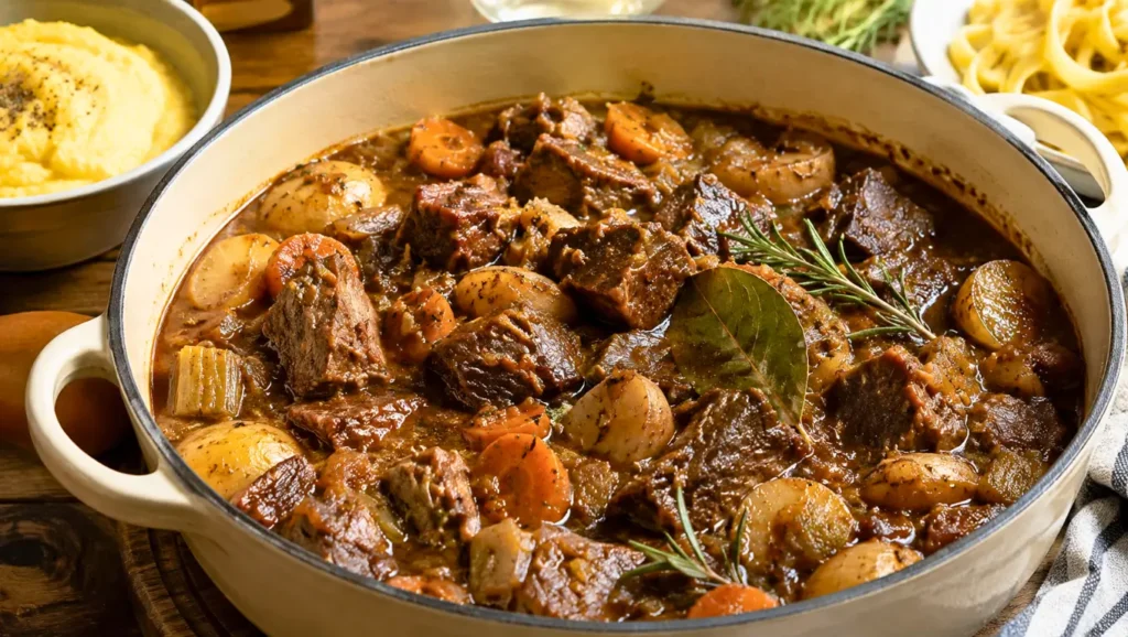 Spezzatino italien de bœuf mijoté avec carottes, pommes de terre et herbes.