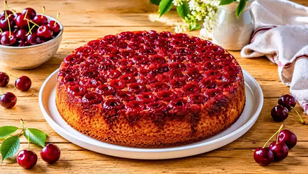 Gâteau renversé aux cerises ultra moelleux et caramélisé
