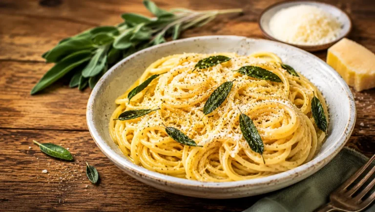 Pâtes italiennes au beurre de sauge, parmesan et poivre noir.